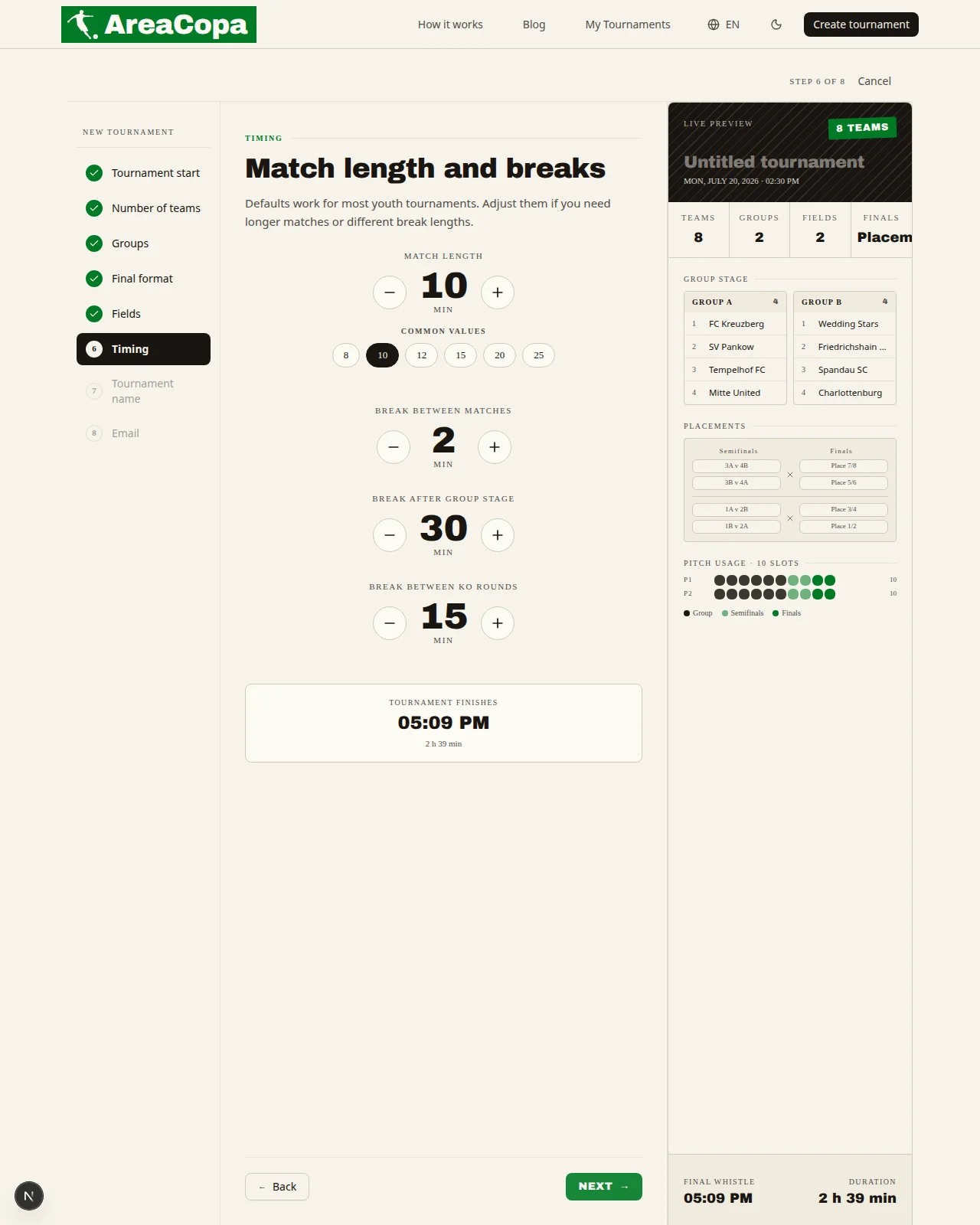 Match length and breaks